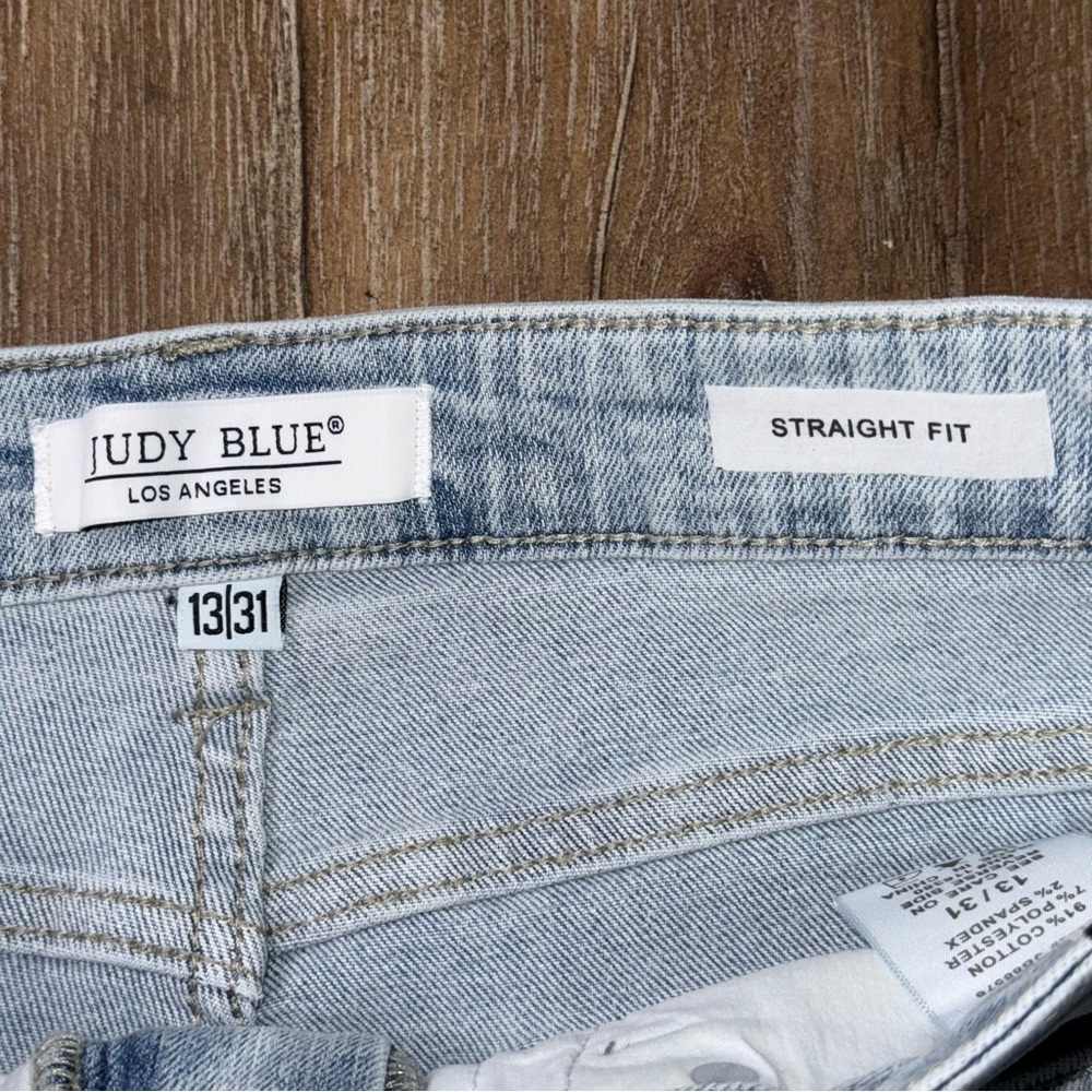 Judy Blue High Waist Wide Straight Leg Jeans Medium Blue Stretch Whiskered - Picture 8 of 12